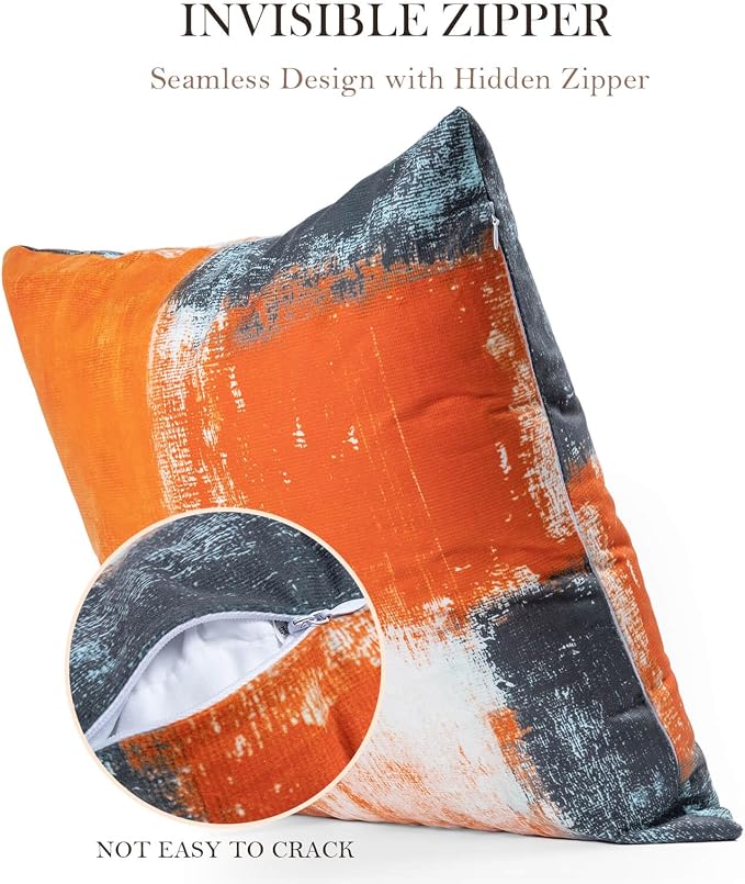 Decorative Throw Pillow Covers Burnt Orange Cushion Cover Taupe Abstract Art Painting 4 Pcs Pillowcase 18x18 Inch for Sofa Couch Bedroom Living Room Outdoor Home Décor | Taupe & Burnt‑Orange Modern‑Art Cushion Cases, Neutral Aesthetic Pillowcases for I...