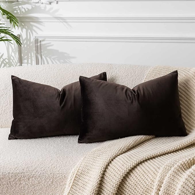 14x24 Pillow Covers Set of 2 Decorative Velvet Throw Pillow Covers,Coffee | Luxury Soft Cushion Covers with Invisible Zipper for Couch Sofa Bed Living Room Bedroom Home Decor