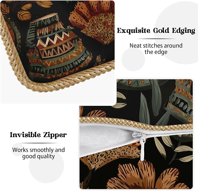 Vintage Boho Flower Velvet Pillow Covers 16x16 Inch Brown Green Retro Floral Throw Pillows for Couch Cushion Covers PillowcaseBohemian Farmhouse Pillow Cases for Sofa Bed Living Room