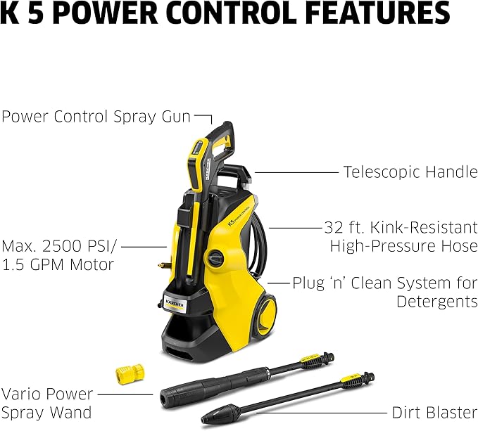 Kärcher Pressure Washer, K5 Power Control, Max 2500 PSI, 32 ft. Hose, 2 Spray Wands - 1.55 GPM