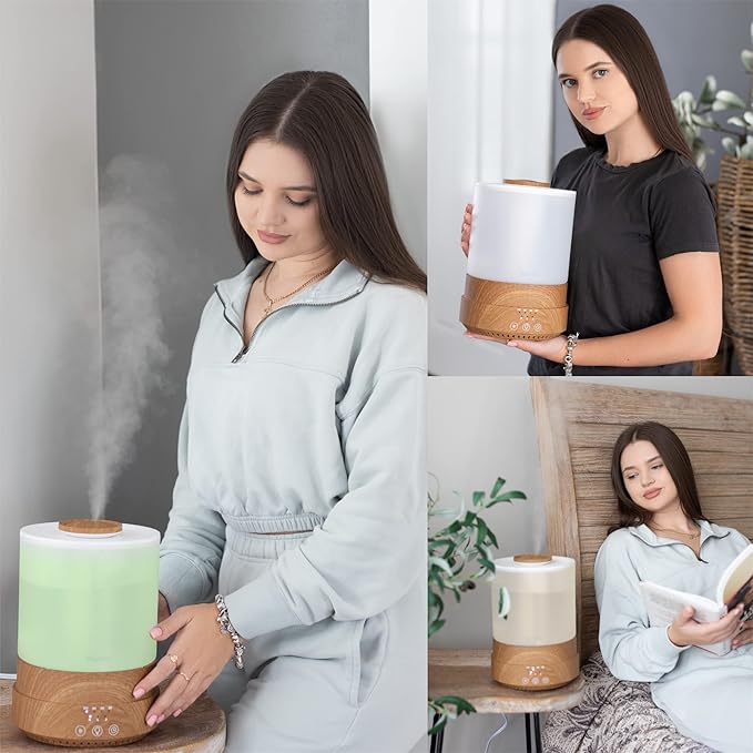 BlueHills Premium 2500 ML Set of 3 Extra Large Essential Oil Diffusers for Big Rooms High Mist Output Huge Capacity Adjustable Cool Mist Great Gift - Dark Wood design, Wood grain and Wood grain design