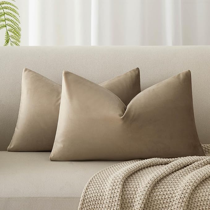 14x24 Pillow Covers Set of 2 Decorative Velvet Throw Pillow Covers,Stone | Luxury Soft Cushion Covers with Invisible Zipper for Couch Sofa Bed Living Room Bedroom Home Decor