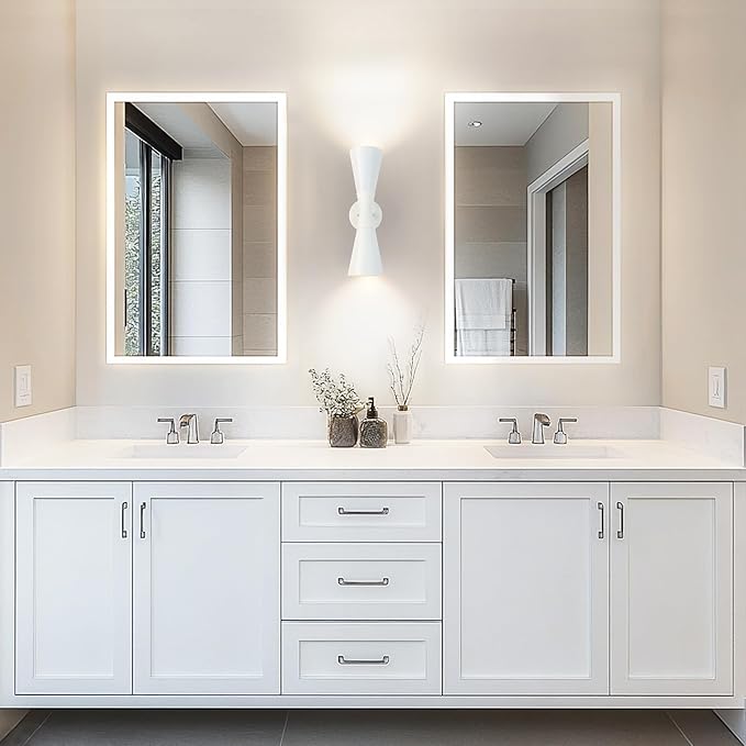 Modern Indoor Wall Sconces Set of 2 Up and Down White Wall Sconces Mid Century Indoor Wall Light Fixture Hardwired Wall Mounted Lamp for Living Room Bathroom Bedroom Hallway 13 Inch