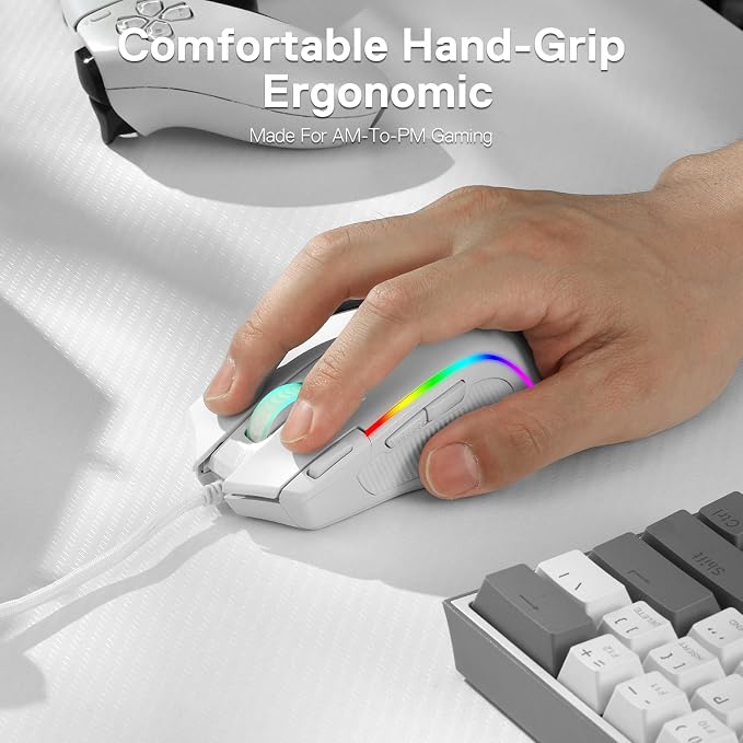 Redragon M612 Wired RGB Optical Gaming Mouse 8000 DPI Remapping Keys | Cable-Free 0 Delay, Redefine Keybinding Macro, Vibing Backlight, Ergonomic Grip Body Comfort