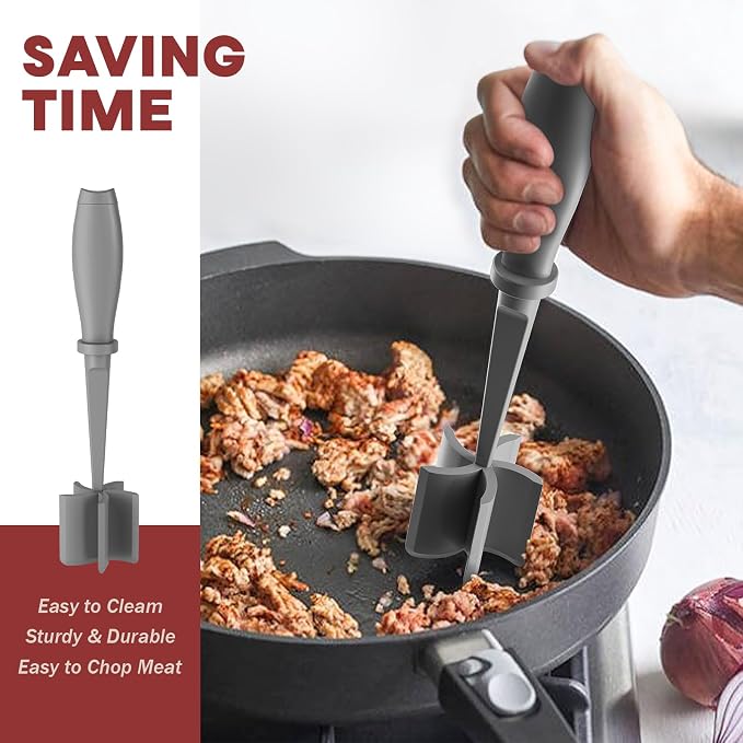 PGYARD Meat Chopper Hamburger Grinder, Kitchen Smasher for Ground Beef | Heat Resistant, 5 Blade, Burger Grinder Nylon Potato Mix Tool, Meat & Poultry Tenderizers, Dishwasher Safe, Grey