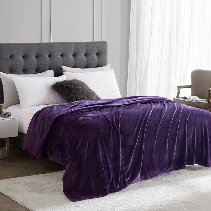 Hansleep Queen Purple Fleece Blanket, Soft Flannel Bed Blanket | Fuzzy Cozy Blanket 90x90 Inches, Multi-use for Bed, Sofa, Couch, Travel, Camping, All Season Warm Lightweight Cover