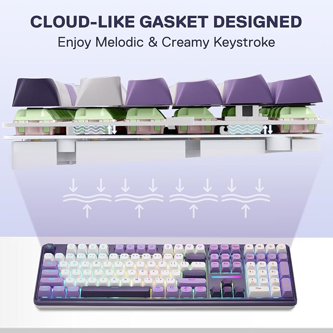 Redragon K745 PRO Wireless 108-Key Gasket RGB Gaming Keyboard, 4 Hotkeys | Extra Shortcut Keys, 0-Delay Tri-Mode, Cushioned Noise Dampening for Creamy Thocky Sound, Unfaded PBT Keycaps, PRO Software