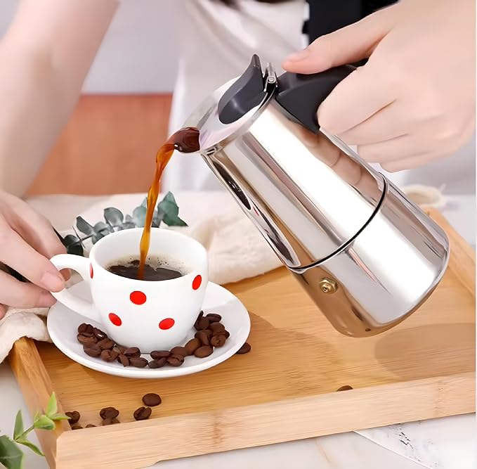 Stainless Steel Moka Pot Espresso Maker,Stovetop Moka Pot,Percolator Coffee Pot,Italian Coffee Maker,Cuban Café Brewing,Greca Coffee Maker (4 CUP)