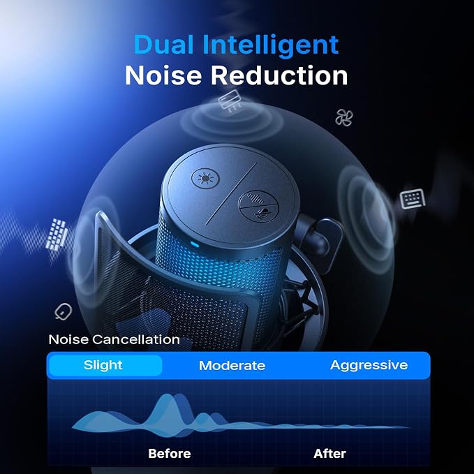 MAONO DGM20W Wireless Gaming Microphone for PC & Smartphones | USB-C Receiver, Clear Voice, Noise Reduction, Software Control, Custom RGB, Mute, Desk Stand, for Creators, Discord Streaming