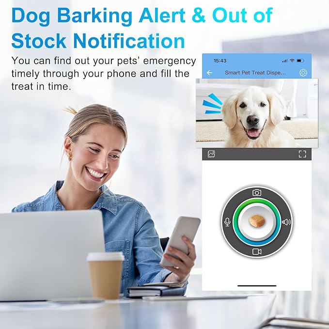 Iseebiz Pet Camera Treat Dispenser, 2.4G & 5G WiFi Dog Camera with 2 Way Audio Talk Listen, 1080P Night Vision Cat Dog Cam, App Control Tossing, Multi Devices Login, Compatible with Alexa, Upgraded