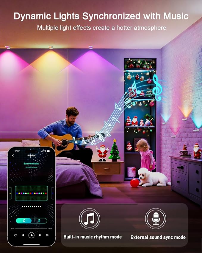 Smart Permanent Outdoor Lights, 200FT 120LEDs Color Changing RGB IC Wall Lights, APP & Remote Control, Music Sync, Dynamic Lighting for House, Living Room, Ceiling, Eave Party Xmas Decor