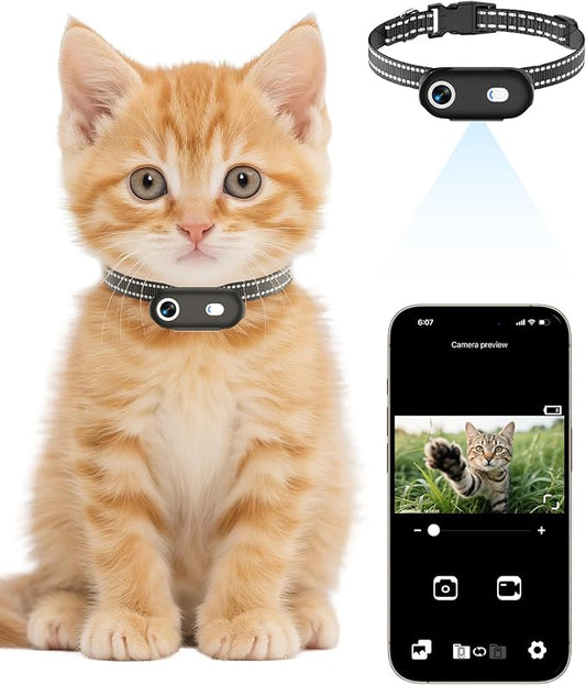 Cat Camera Collar with Phone APP, 1080P HD Video Recording Pet Camera Collar – Lightweight Pet POV Cam for Curious Cats & Adventurous Pups