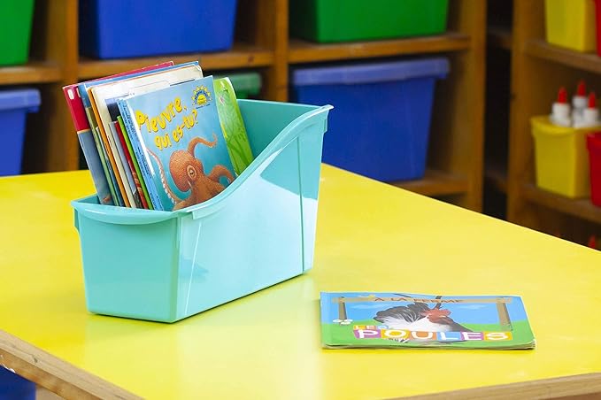 Storex Large Book Bin, Interlocking Plastic Organizer for Home, Office and Classroom, Purple, 6-Pack (71103A06C)