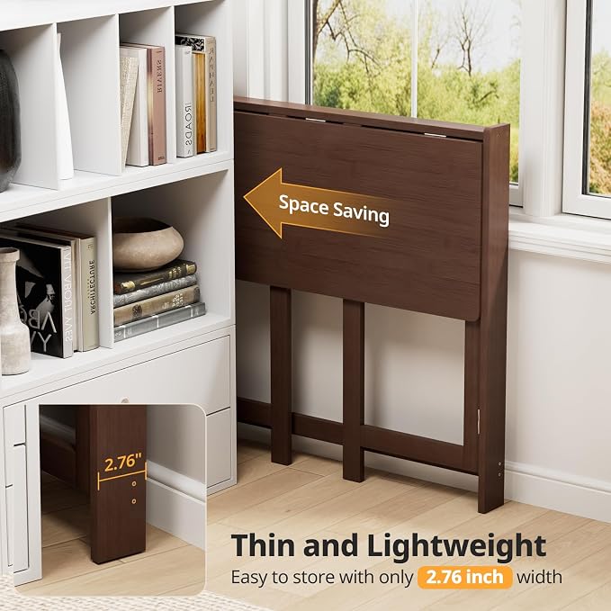 Bamboo Folding Desk for Small Spaces, Small Compact Foldable Desk, Brown | Space Saving Foldable Desk, Writing Desk Computer Table for Bedroom Home Office, Easy Assembly
