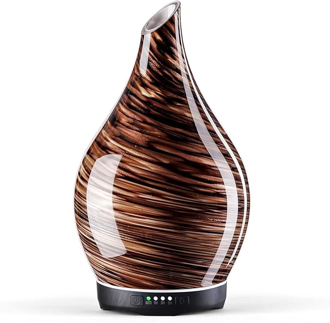Porseme 280ml Essential Oil Diffuser Glass Color Changing Aroma Air Diffusers Aromatherapy Ultrasonic Cool Mist Humidifier 7 Running Hours Waterless Auto-Off for Sleeping, Yoga, Office (Dark Golden)