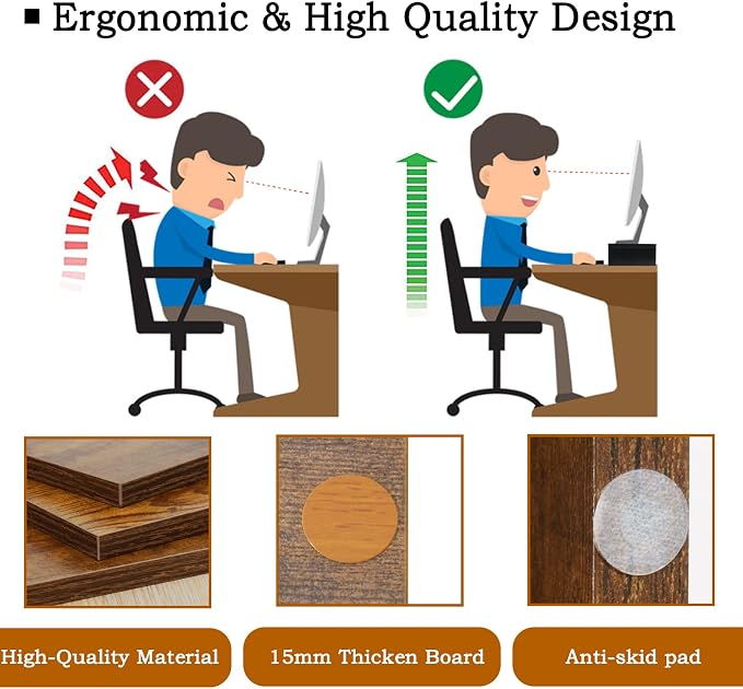TEAMIX Monitor Riser - 2 Pack, Rustic Brown Wood Adjustable Stand for 2 Monitors/Laptop/PC