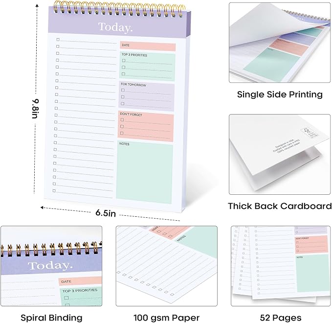 Taja To Do List Notepad, Undated Daily Planner for Work and Goal Setting | Violet Dream, 52 Sheets, 9.8" x 6.5" , for Office, Home and school, Daily Task Planning, Notes and Everyday Organization