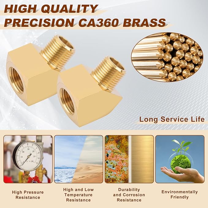 2pcs 3/8??Brass Fittings 45 Degree Barstock Street Elbow 3/8" NPT Male Pipe to 3/8" NPT Female Pipe 3/8 NPT Elbow Forged Brass Pipe Fittings