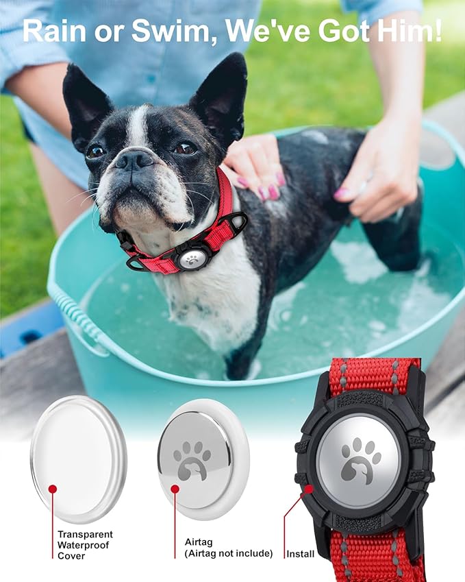 TagME Airtag Dog Collar,Waterproof Reflective Pet Collar with Airtag Holder,Soft Padded and Double D-Rings for Small Dogs,Red