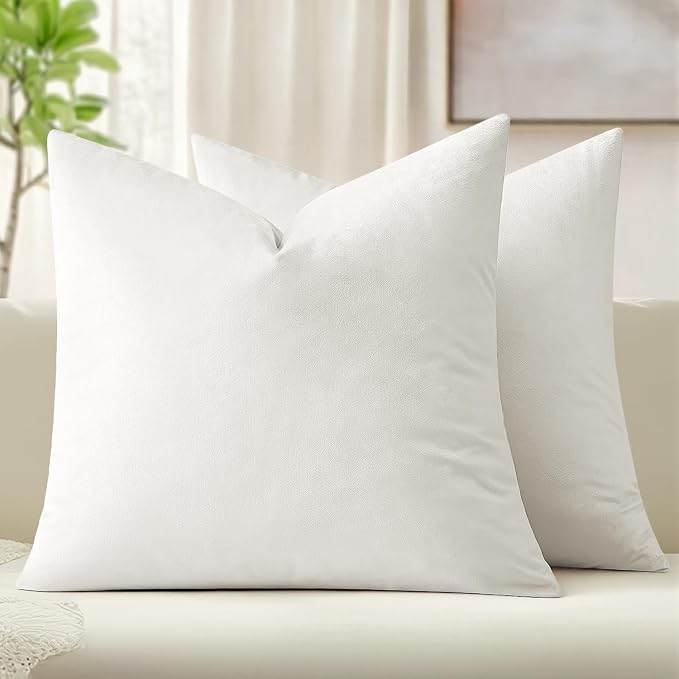 MIULEE Velvet Throw Pillow Covers 20x20 Inch Pack of 2 Pure White | Soft Solid Decorative Pillow Covers, Modern Luxury Home Decor, for Couch Chair Sofa Bedroom Livingroom
