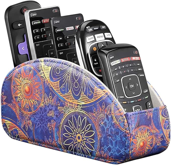 TV Remote Control Holder with 5 Compartments,Pu Leather Remote Caddy/Box/Tray Bedside Table Desk Storage Organizer for DVD, Blu-Ray, Media Player, Heater Controllers and Cosmetics Office Supplies