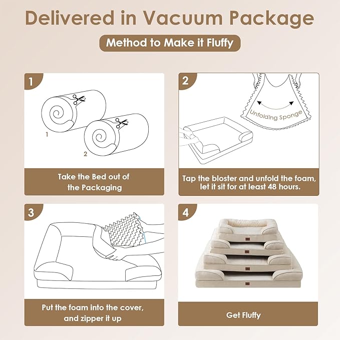 EHEYCIGA Orthopedic Dog Beds for Large Dogs, Waterproof Memory Foam Large Pet Bed with Sides, Non-Slip Bottom and Egg-Crate Foam Dog Couch Bed with Washable Removable Cover, Beige