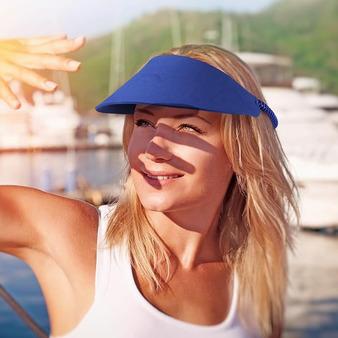 Vabean 3 Pcs Sun Visors for Women Solid String Sun Hat Fabric Foam Adjustable Soft Womens Golf Tennis Visor