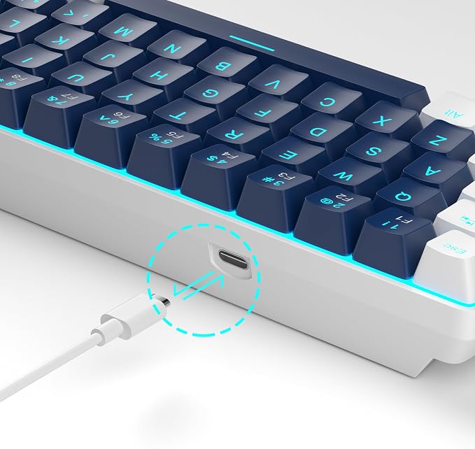 MageGee Portable 60% Mechanical Gaming Keyboard, MK-Box LED Backlit Compact 68 Keys Mini Wired Office Keyboard with Blue Switch for Windows Laptop PC Mac - Blue/White
