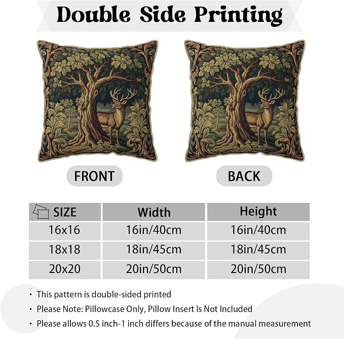 Vintage Green Deer Tree Velvet Pillow Covers 20x20 Inch Retro Reindeer Forest Throw Pillows for Couch Cushion Covers Pillowcase Boho Animal Farmhouse Pillow Cases for Sofa Bed Bedroom