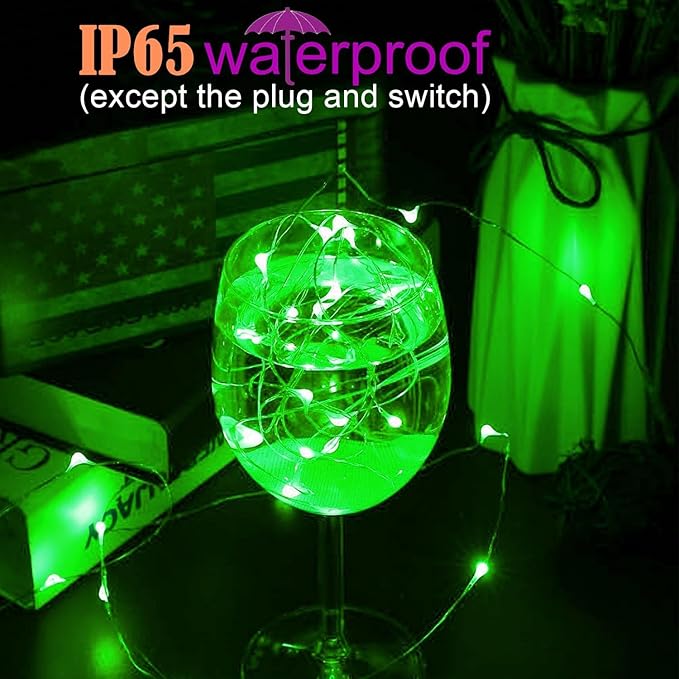 RUICHEN Plug in Fairy Lights with Switch, Waterproof 66 Ft 200 LED Silver Wire Starry String Firefly Lights for Bedroom, Patio, Garden, Balcony, Dorm, Green