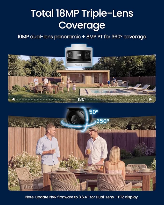 REOLINK OMVI 3i PoE Triple-Lens PoE Security Camera with Auto Tracking | 10MP 180�� Panoramic & 4K PT, AI Video Search, 24/7 Recording, Perimeter Protection, Color & IR Night Vision, Smart Detection