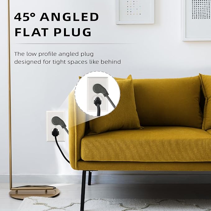EP 25 Ft Flat Plug Extension Cord, 16 AWG 3 Prong Grounded Grey Low Profile Extension Cable for Indoor