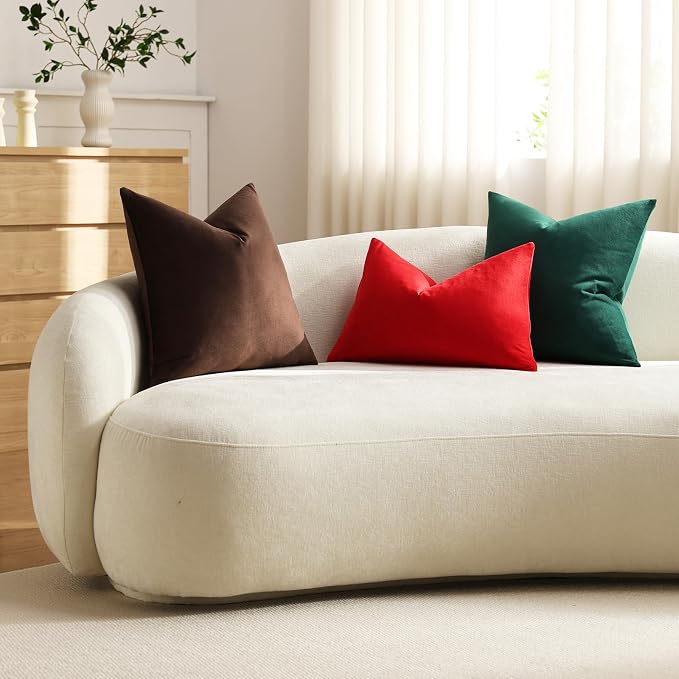 Throw Pillow Covers 22x22 Chocolate Brown: Pack of 2 Cozy Soft Velvet Square Modern Luxury Decorative Throw Pillow Cases for Sofa Couch Living Room Bed Home Decor