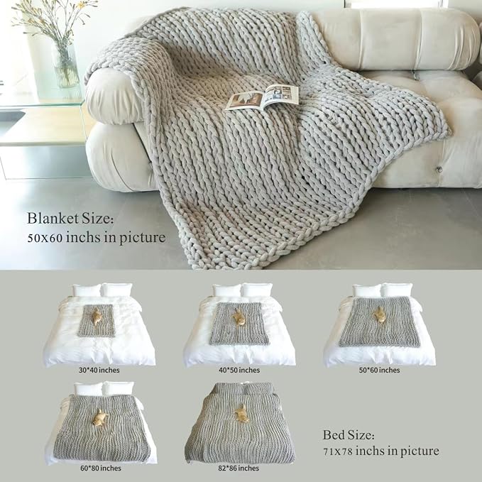 Maetoow Chenille Chunky Knit Blanket,Handmade Cozy for Home Decor,50×60,Grey