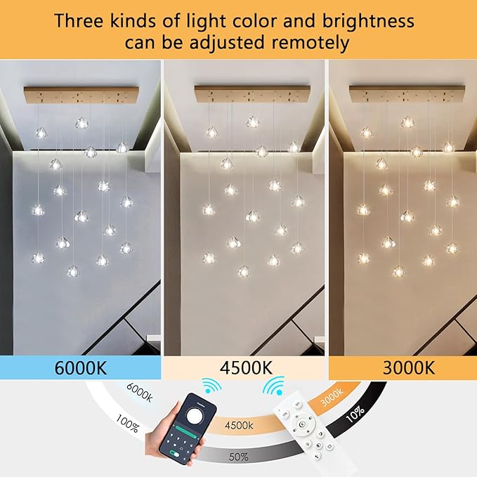W27.6 x D11.8 x H118 Rectangular Glam Chandelier Bubble Crystal Ceiling Pendant Lights Dimmable High Ceiling Chandeliers Fixtures Adjustable Long Lights Antique Gold