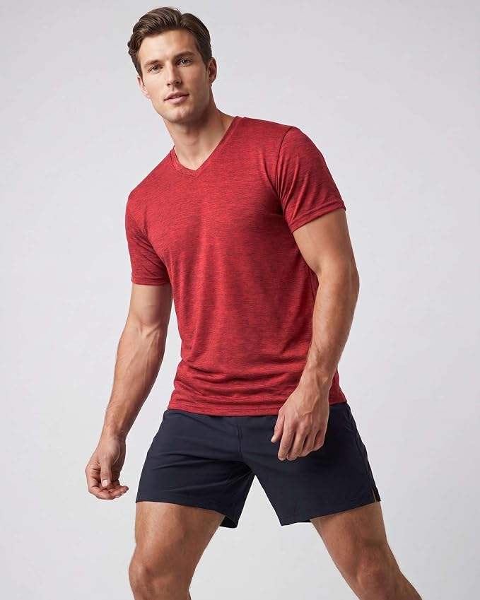 5 Pack Men's Dry Fit V Neck Gym Workout T Shirts Athletic Moisture Wicking | Cooling, Quick Dry, Breathable, Short Sleeve, Exercise, Cycling, Sports, Outdoor, Fitness, Golf, Crossfit, Hiking, Tennis
