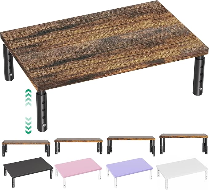 OPNICE Adjustable Monitor Stand Riser for Desk, Computer & Laptop Stand, Desk Organizers and Accessories, Office Desk Accessories & Workspace Organizer for Home Office, Brown Wood
