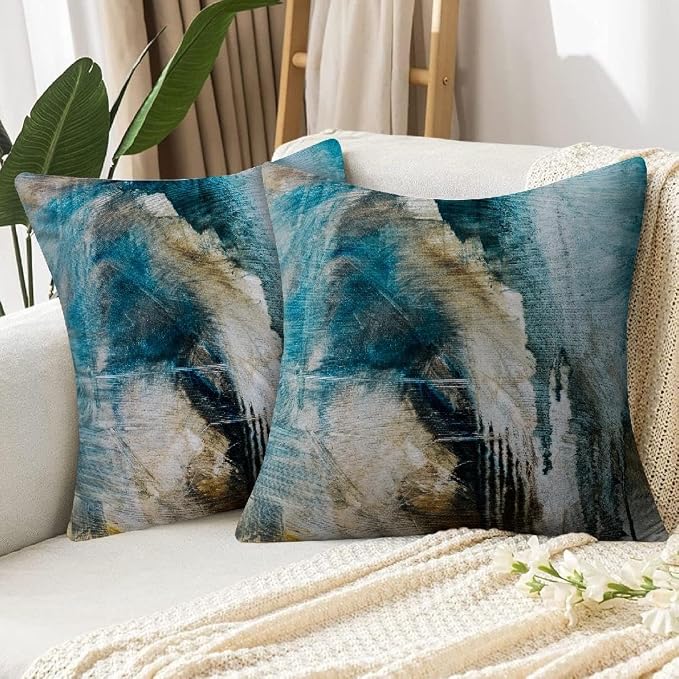 Throw Pillow Covers for Couch, 22x22 Inch, 2 Pack, Black Teal | Decorative Throw Pillow Covers Cushion Covers for Couch Bedroom Sofa Living Room