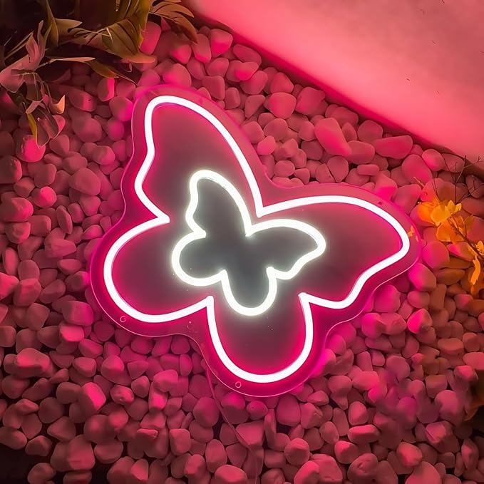 LED Mirror Neon Lights Light Up Dressing Mirror Cat/Shine Heart/Bat/Butterfly Shape Neon Mirror Sign for Modern Home Girl Room Bathroom Salon Wall Art Decor Gift For Girlfriend USB Powered