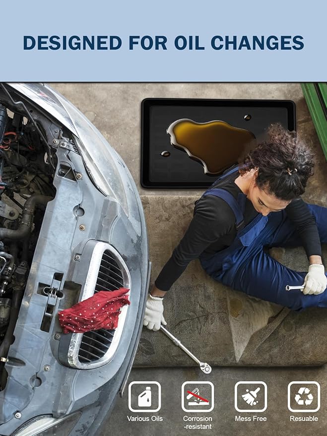 6Pack Extra Large Oil Drip Pan 35.4 x 24 x1.4 Inches Oil Change Drain Drip Tray for Under Car Plastic Oil Tray Auto Oil Catch Pan for Transmission Garage Automotive Driveway to Keep Floor Clean