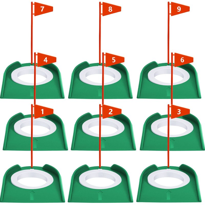 Sotiff 9 Pack Golf Putting Cup and Flag Plastic Golf Hole Training Aids Training Putters for Indoor Outdoor Men Women Office Backyard Garage Accessories(Red)