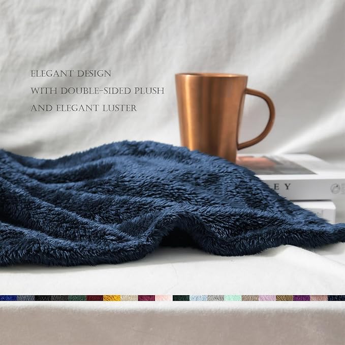 Exclusivo Mezcla Fuzzy Plush Fleece Bed Blanket King Size, Navy Blue | 104x90 Inches, Super Soft and Cozy Bed Blanket, Fluffy Decorative Bedding for Livingroom, Bedroom, All Season