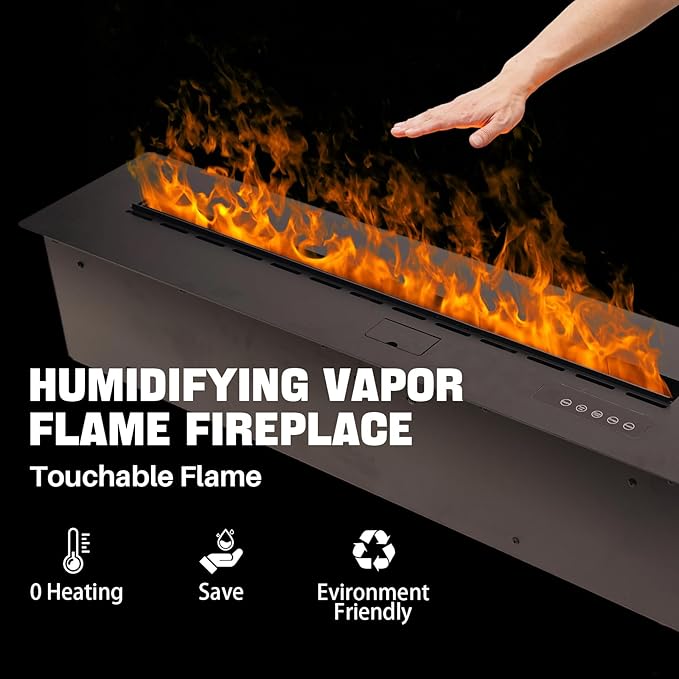 3D Water Vapor Fireplace Smart APP Electric Flame Decoration Steam Fireplace Humidifier W/Tap Water for Office, Home, Hotel,Restaurant(Color,47.2")
