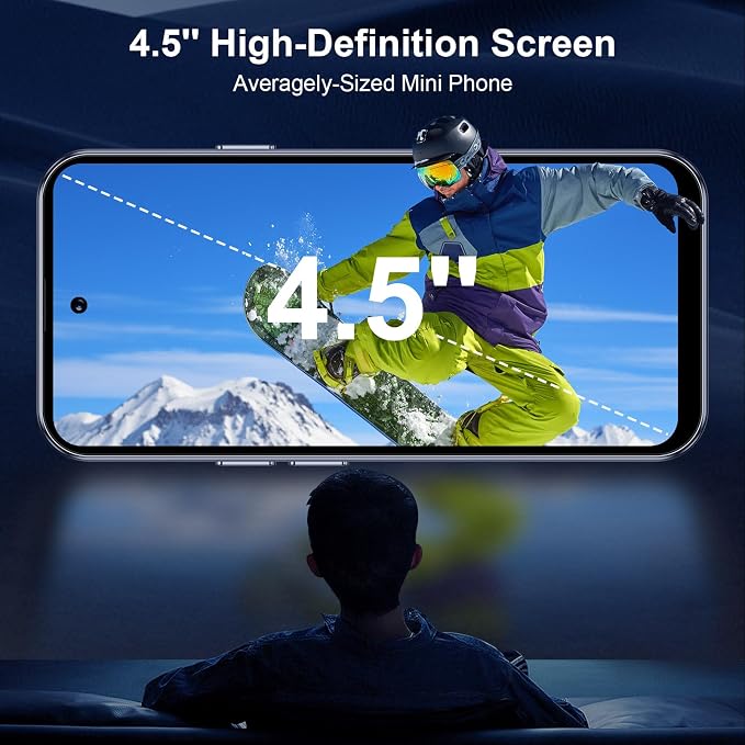 4.5'' Mini Phone 64GB Unlocked 4G Mobile Smartphone with 2000mAh Battery Compact Backup Mini Phone for Kids & Students Dual SIM Face ID Orange | 4.5'' HD Screen