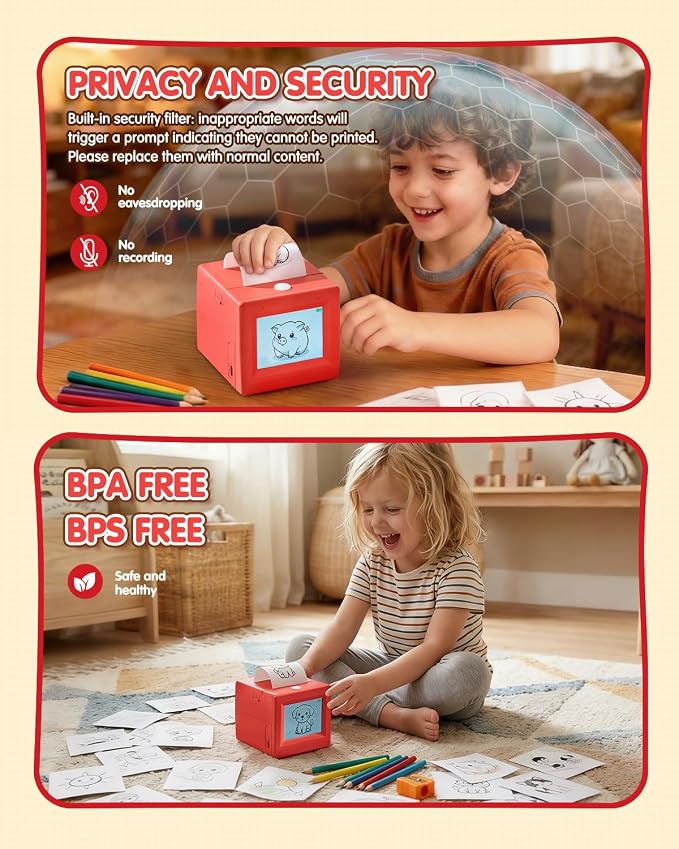 Smart AI Voice Sticker Printer Cube, Magic Thermal Sticker Maker with Display, Inkless Portable Sticker Cube for Home, Office, Study & DIY Projects, 5 Rolls Paper Included