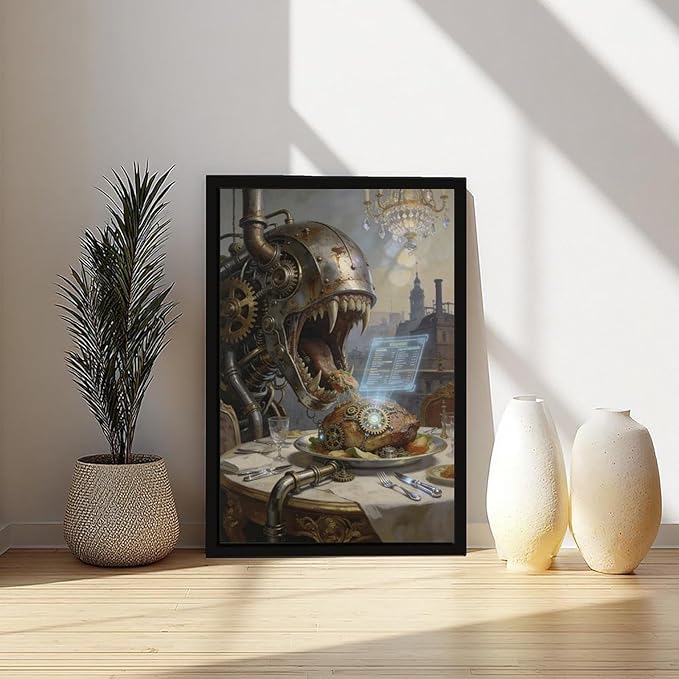 Framed Steampunk Fantasy Wall Art for Living Room And Dining Room Vintage Industrial Decor 24x36in