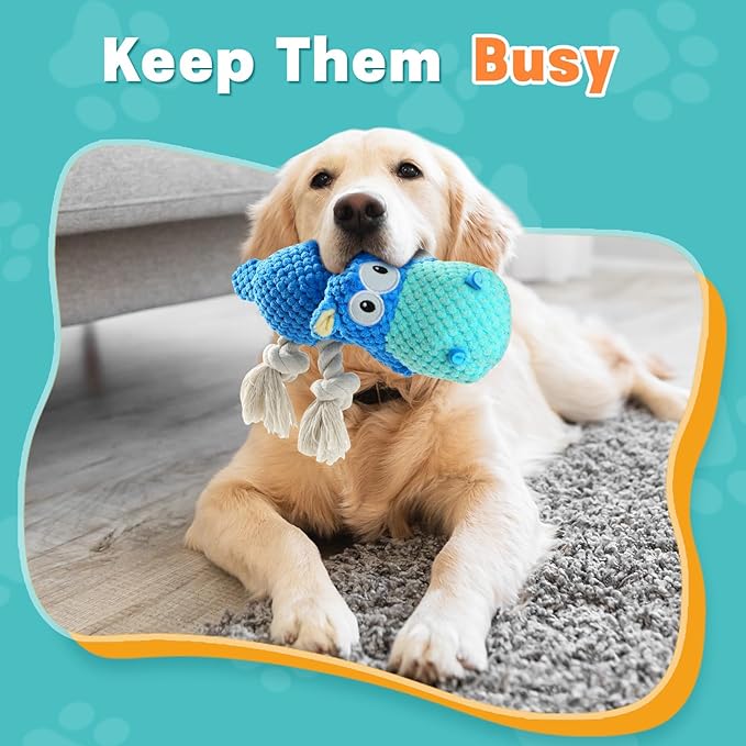 Squeaky Dog Toys - Plush Stuffed Animal Dog Toys for Large, Medium, Small Dogs to Keep Them Busy (Blue, Large)