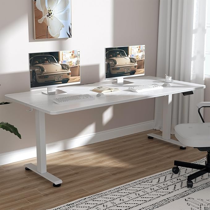 Veken Standing Desk, White, 63×23.6 Inch | Height Adjustable Sit Stand Up Computer Tables for Home Office, Study , Writing, Suit students, employees and group work