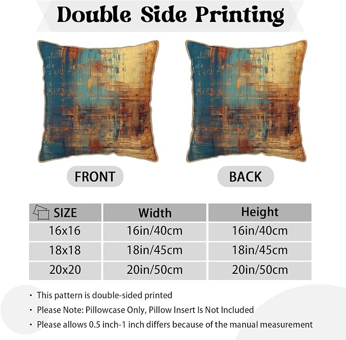 Vintage Abstract Teal Orange Velvet Pillow Covers 16x16 InchMessy Blue Rust Throw Pillows for Couch Cushion Covers Pillowcase Retro Colorful Art Pillow Cases for Sofa Bed Living Room