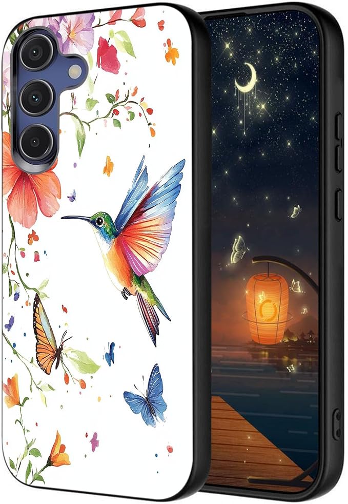 Designed for Galaxy S25 FE Phone Case,Slim Silicone Shockproof Protective Case for Galaxy S25 FE 6.7 inch,Flowers and Hummingbirds Design